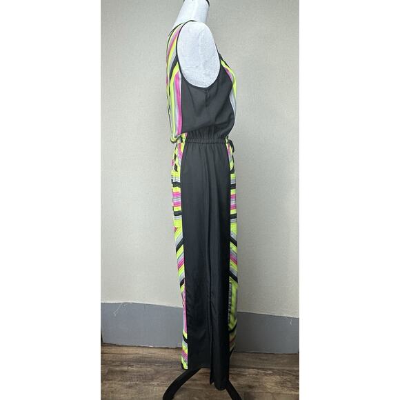 Michael Kors Maxi Black W/ Neon Geometric Design Drawstrings Stunning Dress Sz 8 - Picture 5 of 16
